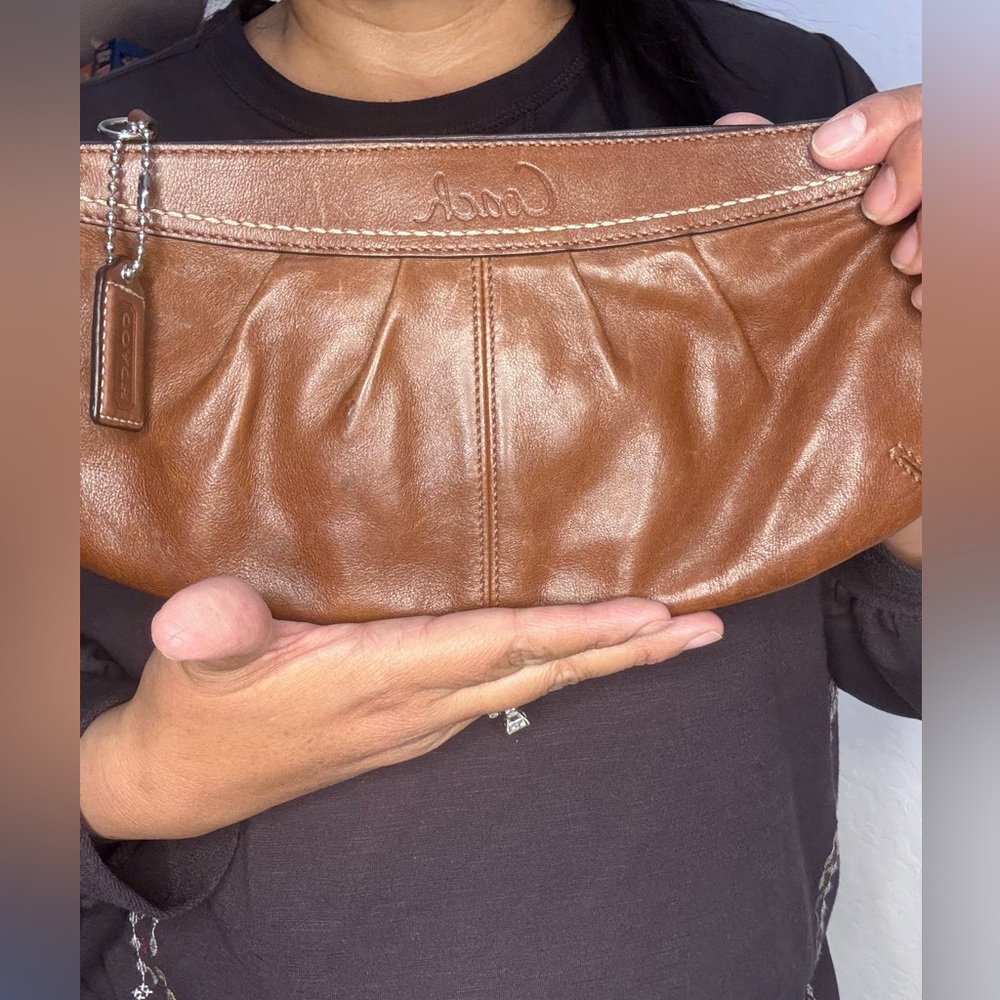 Coach Ashley Leather Pleated Clutch